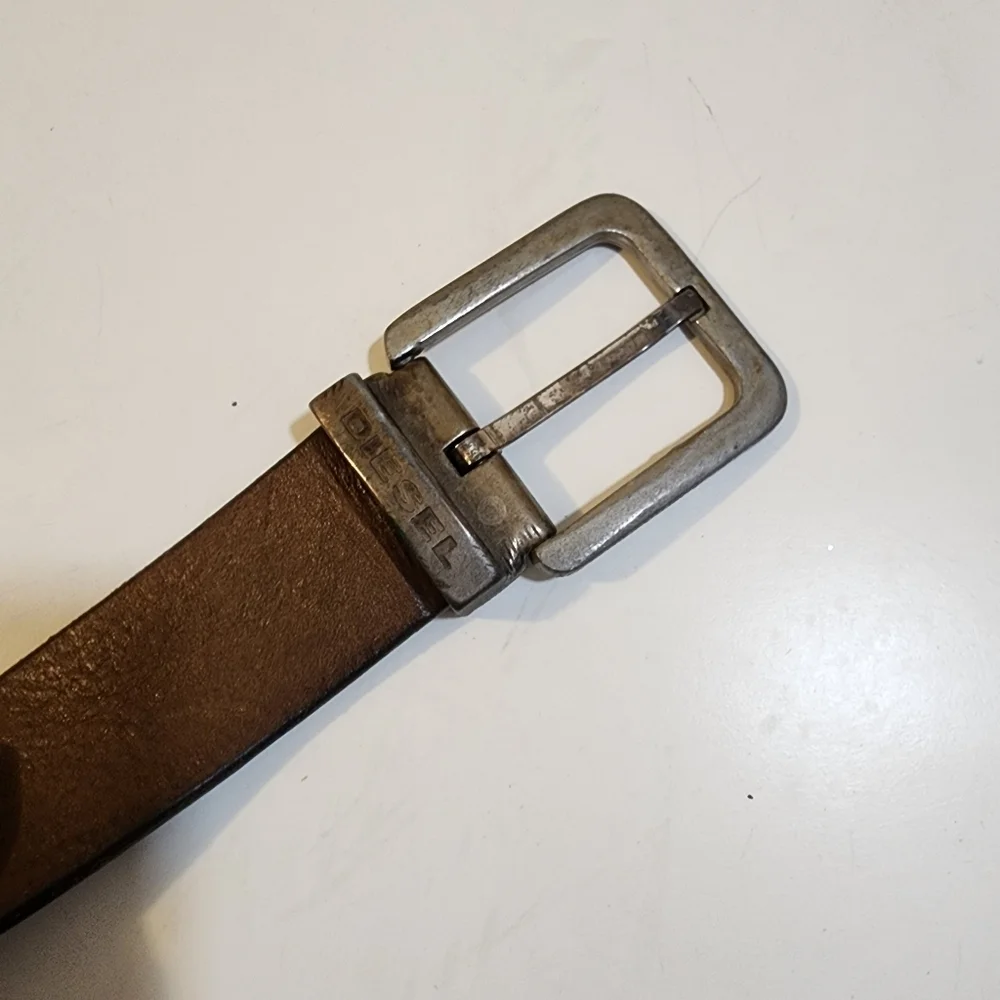 Diesel Brown Leather Belt with Silver Buckle